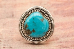 Artie Yellowhorse Genuine Morenci Turquoise Sterling Silver Ring